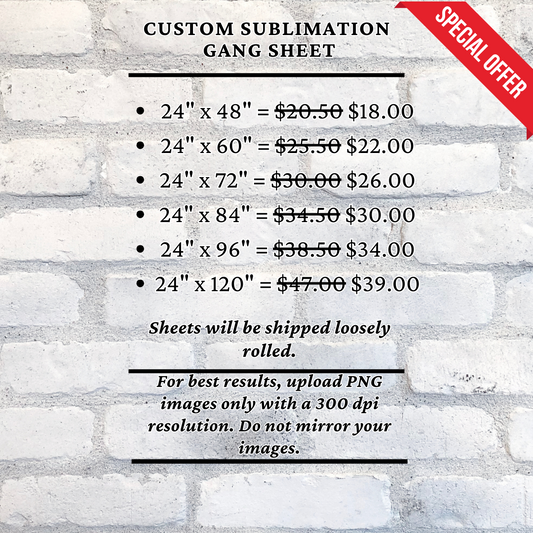 24" Custom Sublimation Gang Sheets 24" Custom Sublimation Gang Sheets
