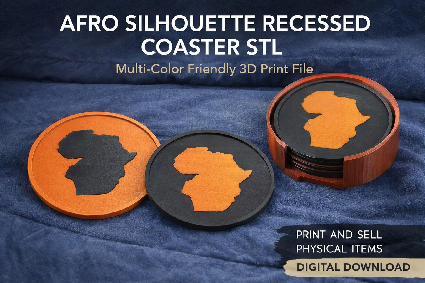 Afro Silhouette Coaster Set STL | Multi-Color Friendly 3D Print File