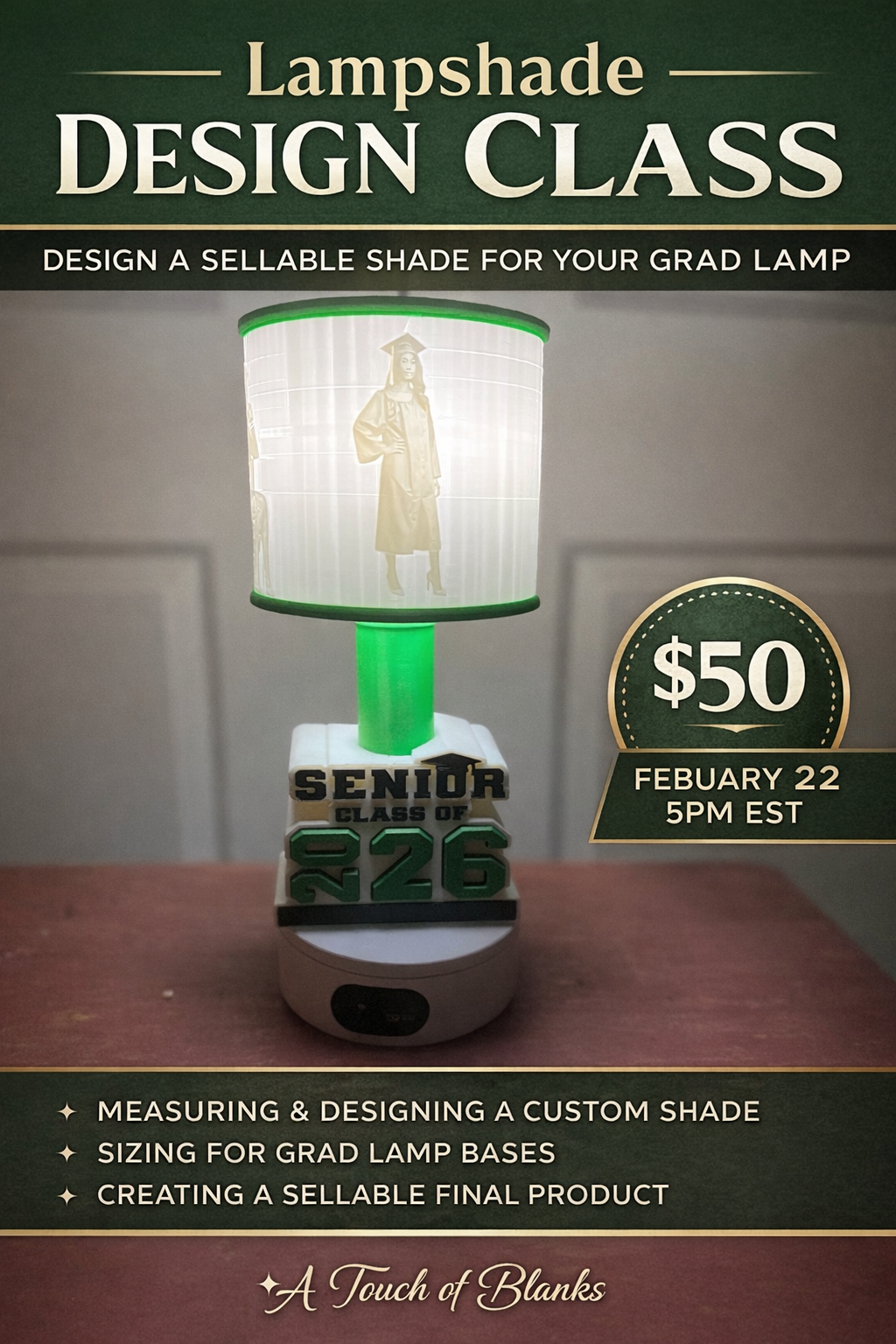 3D Mini Lampshade Class (Pre-recorded) + Grad Lamp Base 3MF File